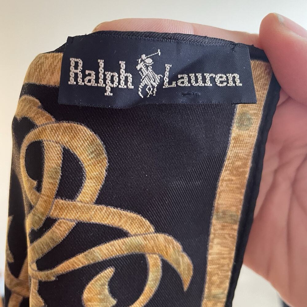 RALPH LAUREN SIGNED SCARF OLD MONEY CLASSY DESIGNER VINTAGE 100% SILK ITALY - Picture 9 of 12